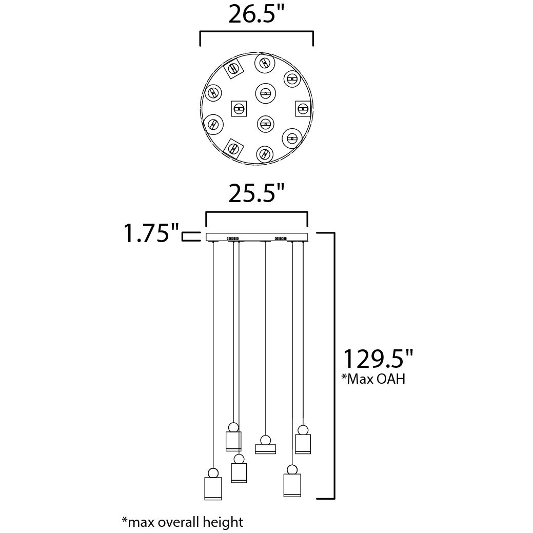 Nob LED 26.5 inch Black and Gold Multi-Light Pendant Ceiling Light