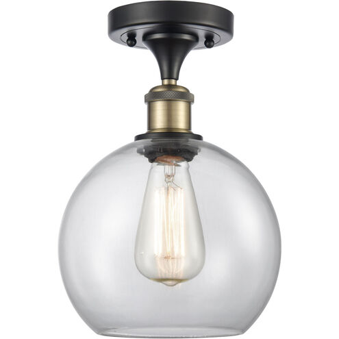 Ballston Athens LED 8 inch Black Antique Brass Semi-Flush Mount Ceiling Light in Clear Glass, Ballston