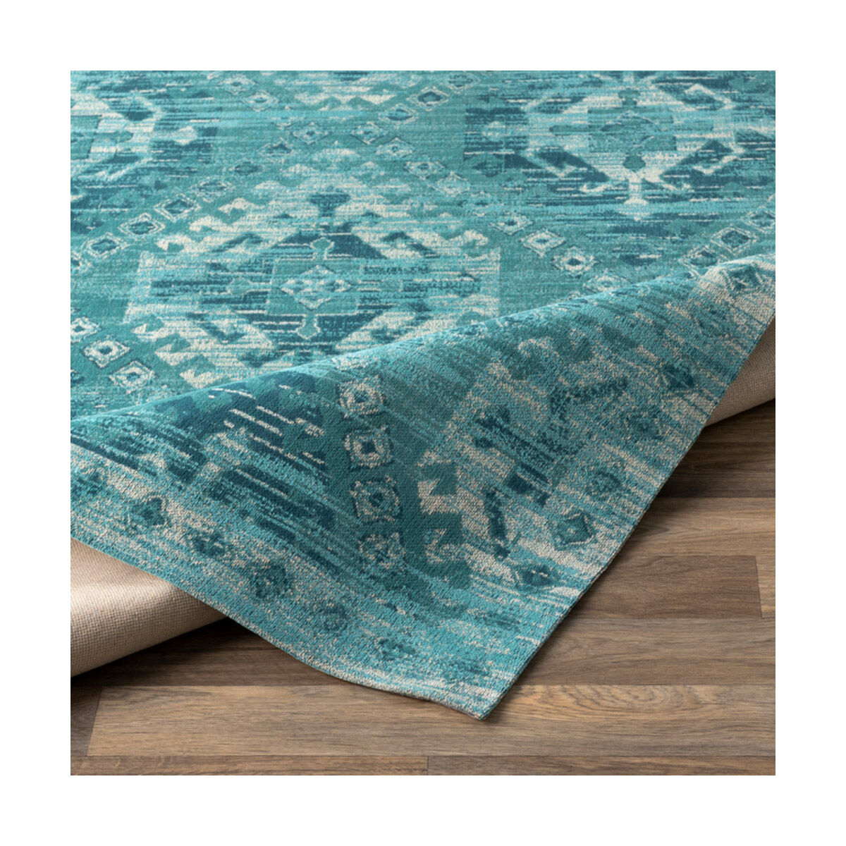 Amsterdam 36 X 24 inch Aqua/Teal/Ivory Rugs, Cotton