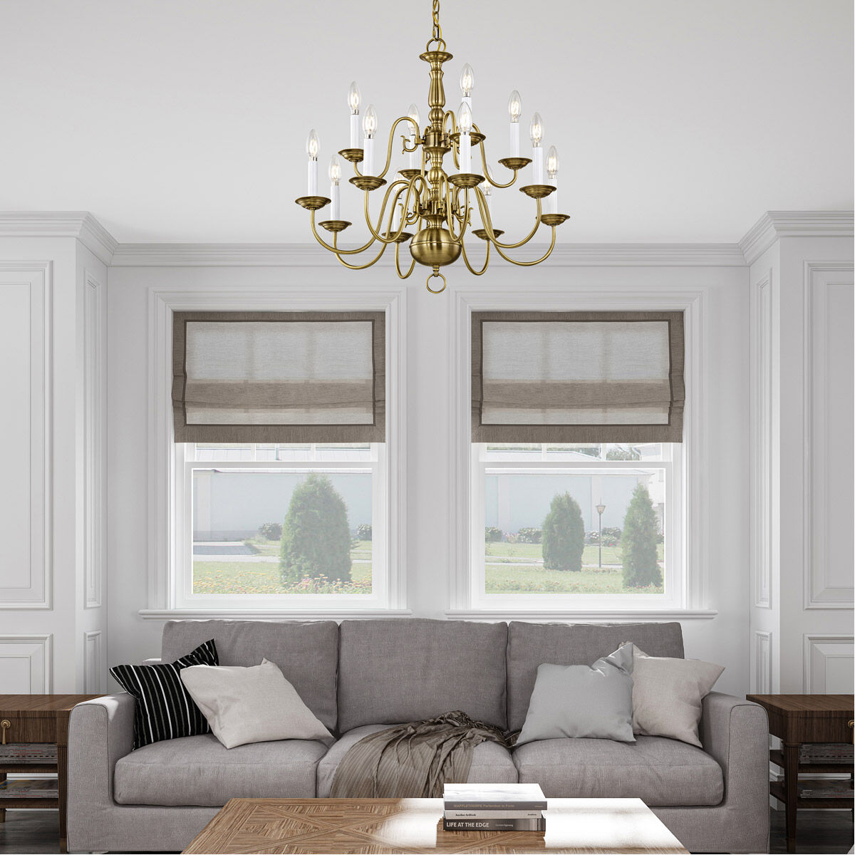 Williamsburgh 12 Light 26 inch Antique Brass Chandelier Ceiling Light