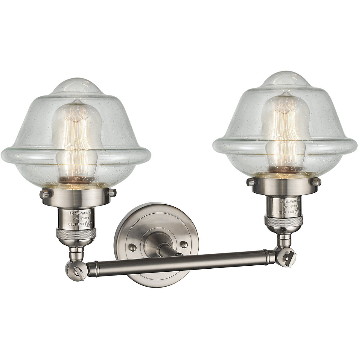 Franklin Restoration Small Oxford 2 Light 17 inch Brushed Satin Nickel Bath Vanity Light Wall Light in Seedy Glass, Franklin Restoration