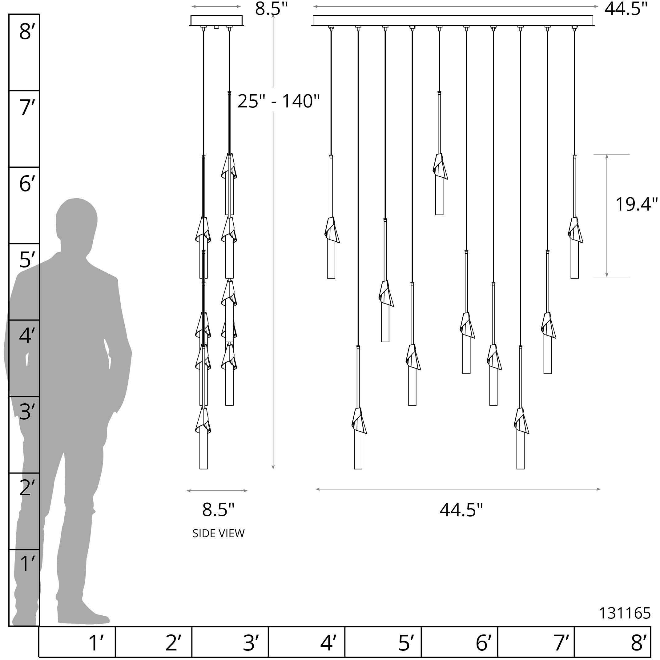 Lilium 10 Light 44.5 inch Natural Iron Linear Pendant Ceiling Light