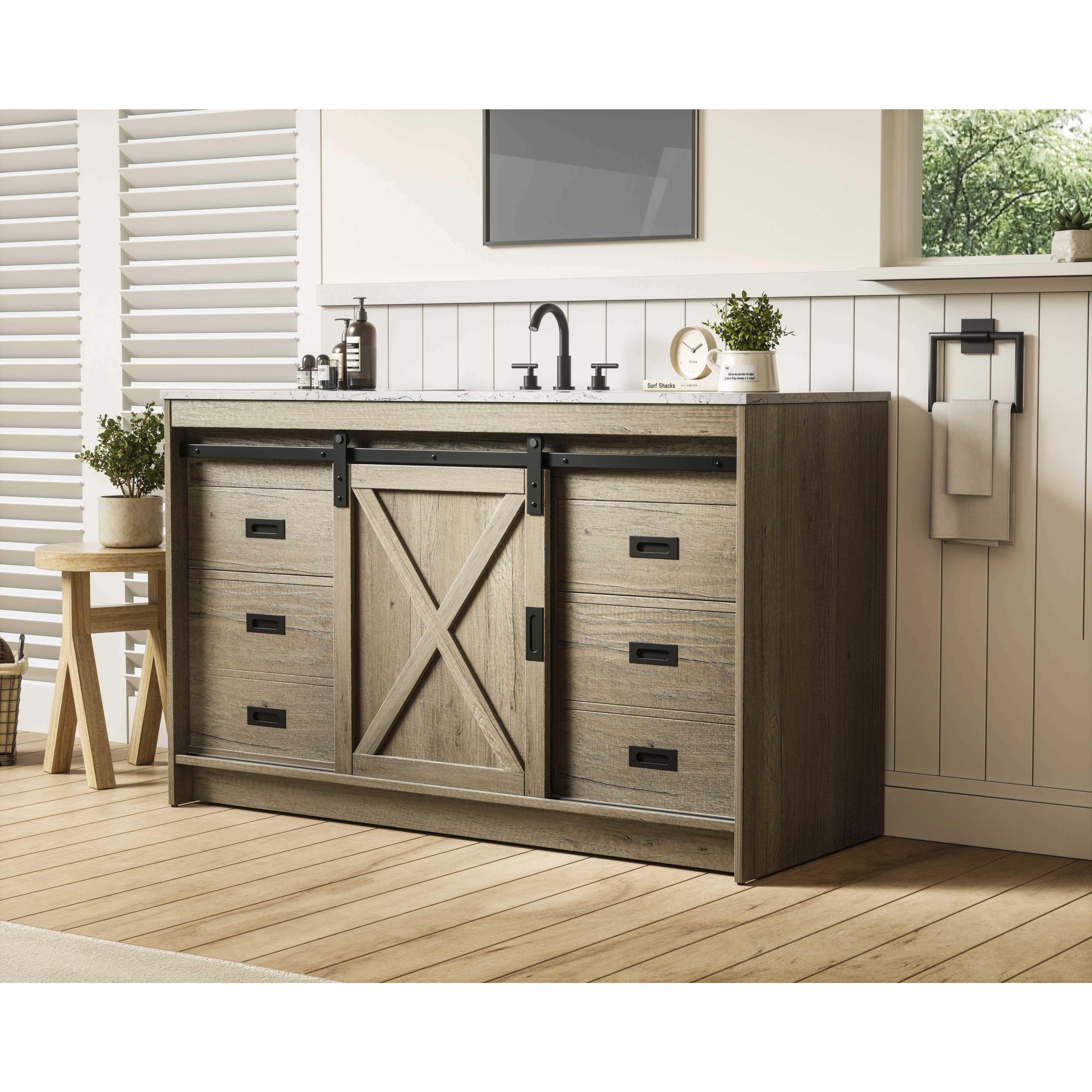 Austin 54 X 34 inch Natural Oak Bathroom Vanity Cabinet