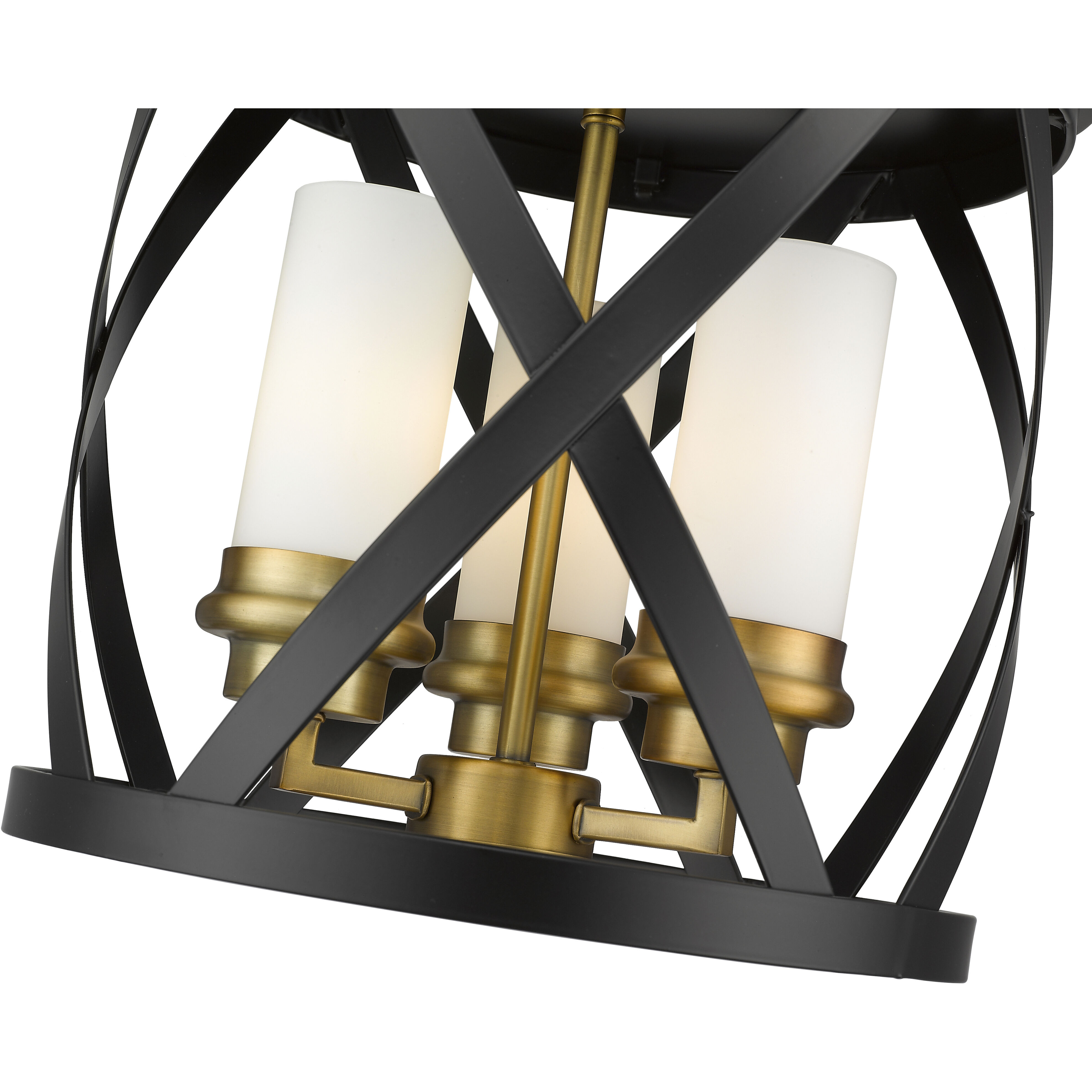 Malcalester 3 Light 13 inch Matte Black and Olde Brass Flush Mount Ceiling Light