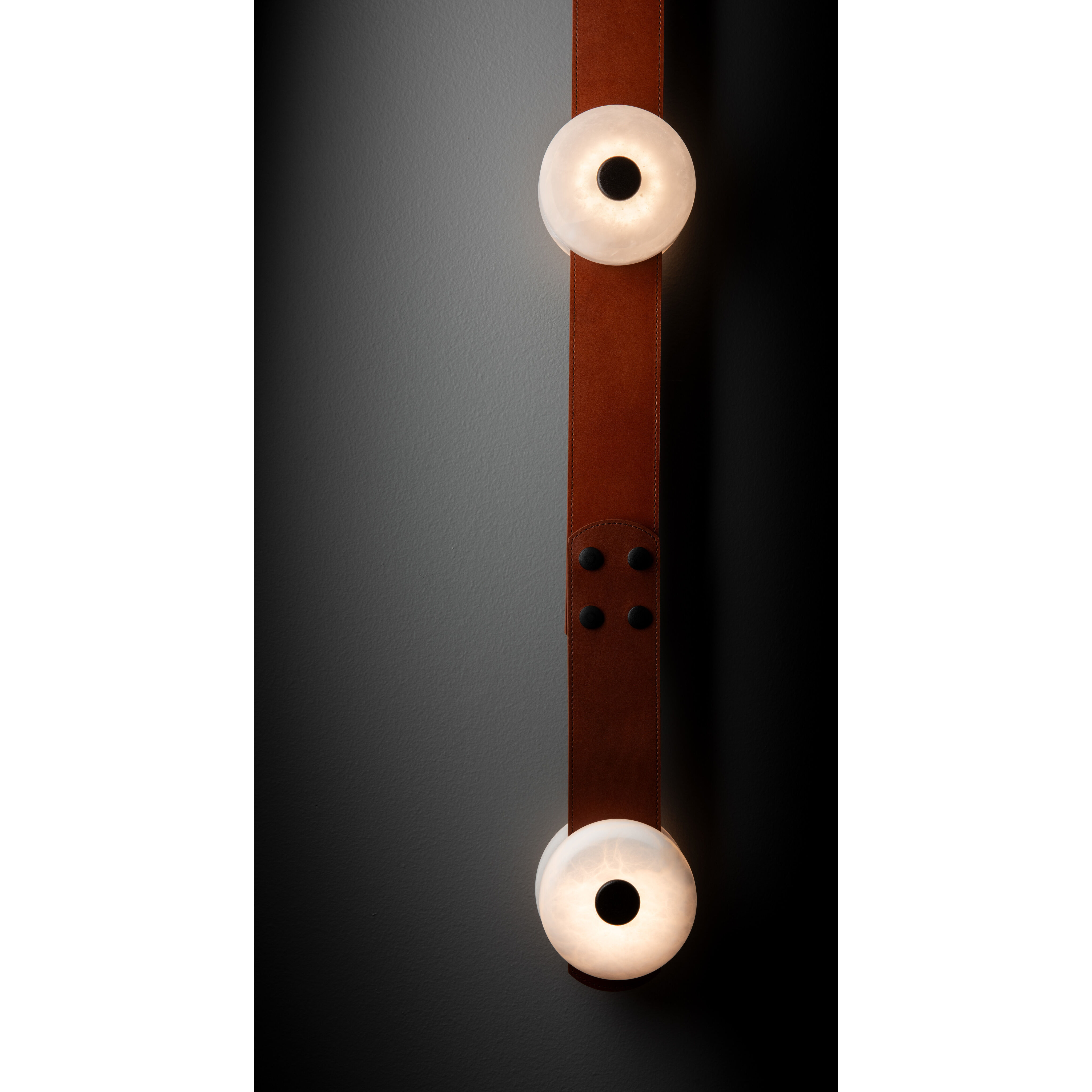 Art & Alchemy SNAPS LED 5.5 inch Modern Brass Sconce Wall Light in White Leather with Alabaster