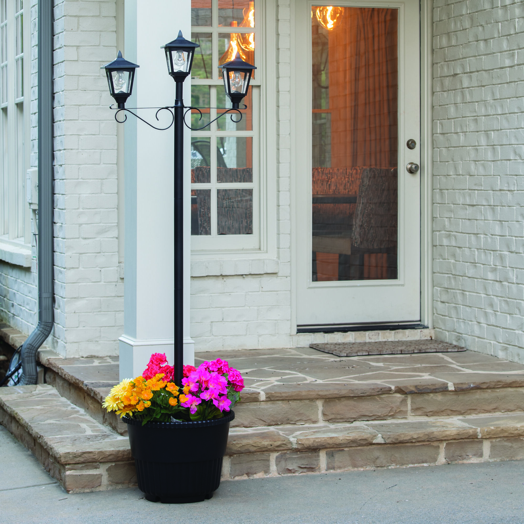 Triple Head 3 Light 78.5 inch Black Post Light, Solar