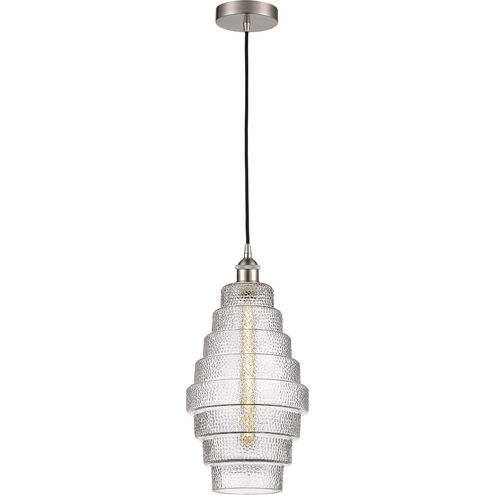 Edison Cascade LED 8.25 inch Brushed Satin Nickel Mini Pendant Ceiling Light in Clear Glass
