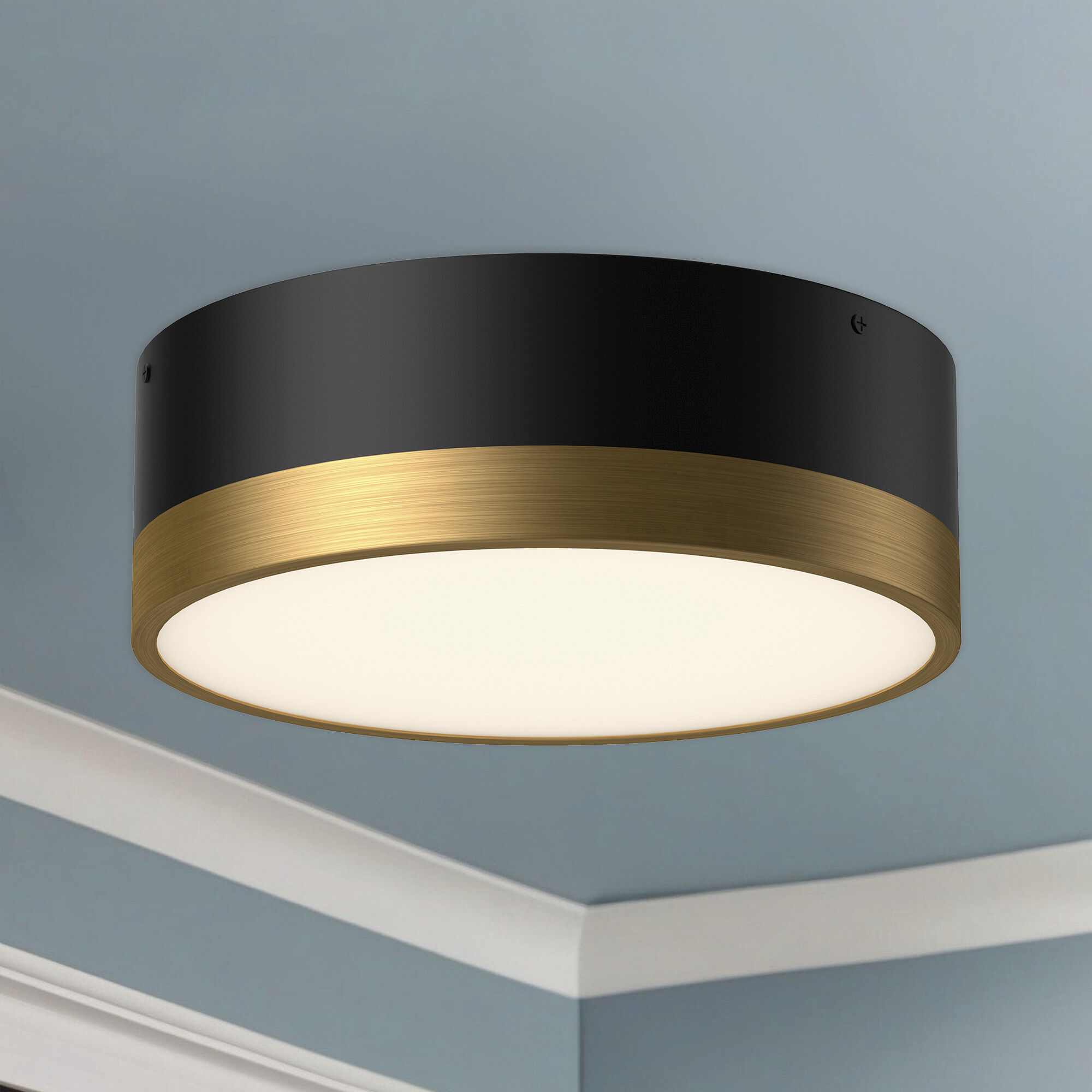Alora Mood Brisbane 2 Light 12 inch Aged Gold/Matte Black Flush Mount Ceiling Light