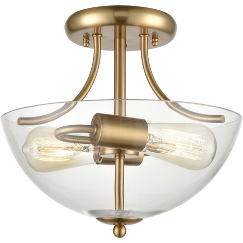 Astoria 2 Light 15 inch Satin Gold Semi Flush Mount Ceiling Light