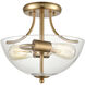 Astoria 2 Light 15 inch Satin Gold Semi Flush Mount Ceiling Light