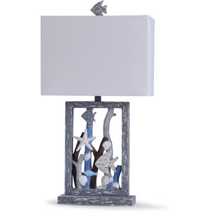 Seaford 13 inch 100 watt Blue and Multi- Neutrals Table Lamp Portable Light