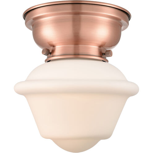 Aditi Small Oxford LED 7.5 inch Antique Copper Flush Mount Ceiling Light in Matte White Glass, Aditi