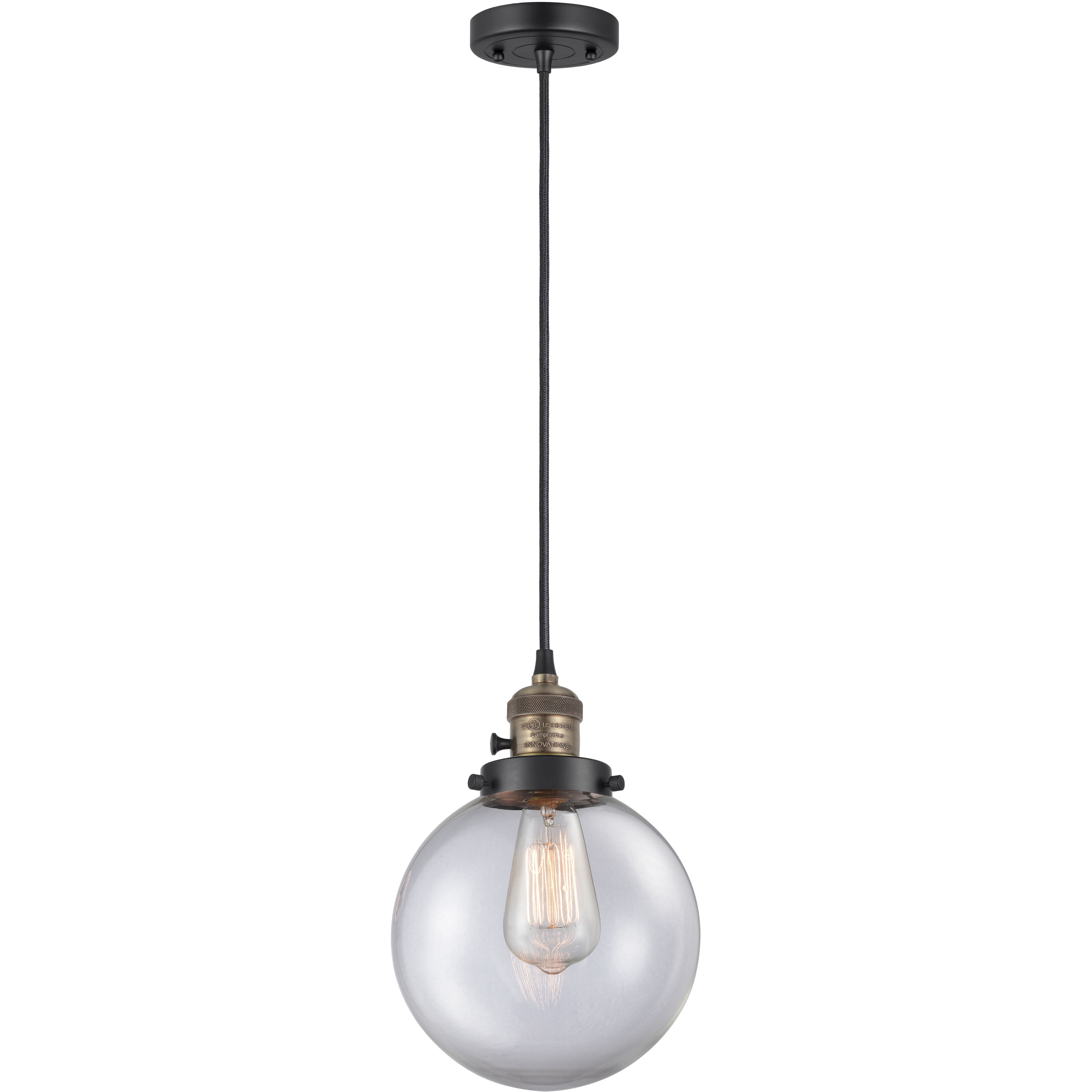 Franklin Restoration Beacon LED 8 inch Black Antique Brass Mini Pendant Ceiling Light in Clear