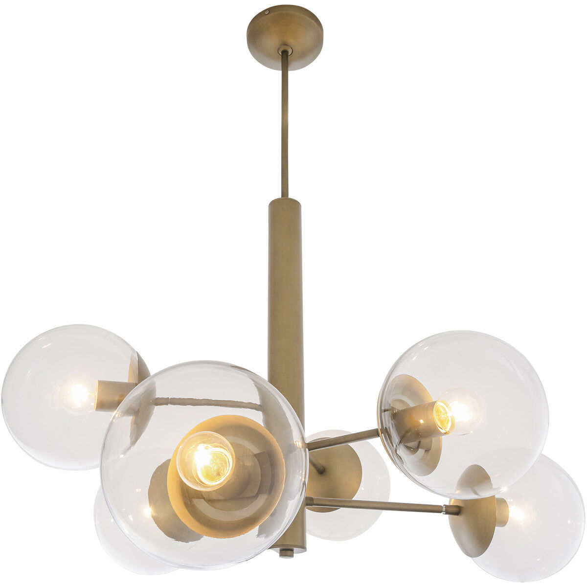 Mid-century 6 Light 32.5 inch Antique Brass Chandelier Ceiling Light