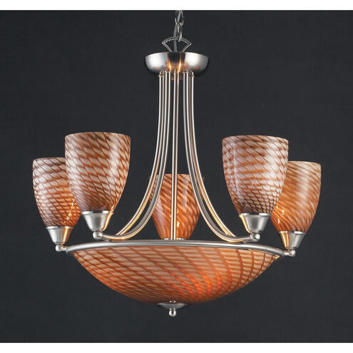 Arco Baleno 8 Light 23 inch Satin Nickel with Brown Chandelier Ceiling Light
