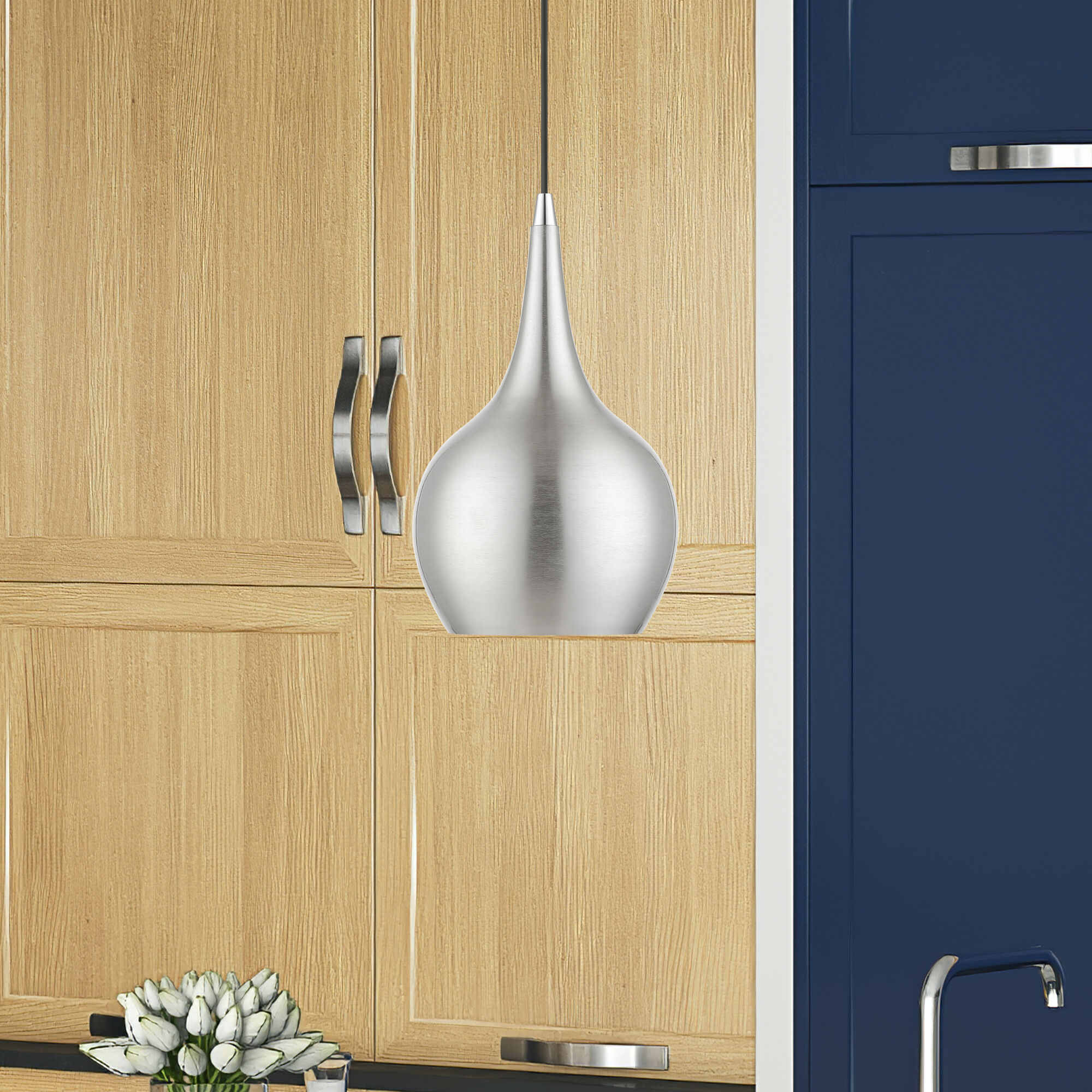 Andes 1 Light 8 inch Brushed Nickel with Polished Chrome Accents Mini Pendant Ceiling Light