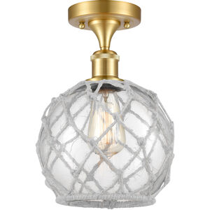 Ballston Farmhouse Rope 1 Light 8 inch Satin Gold Semi-Flush Mount Ceiling Light in Clear Glass with White Rope, Ballston