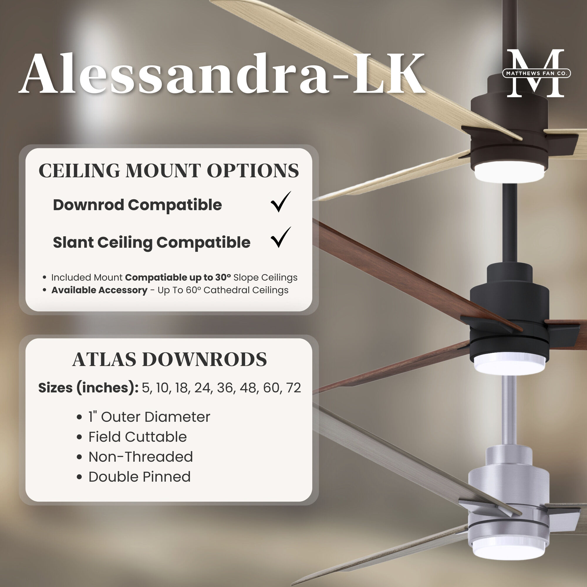 Atlas Alessandra - LK 56 inch Textured Bronze with Walnut Tone Blades Ceiling Fan