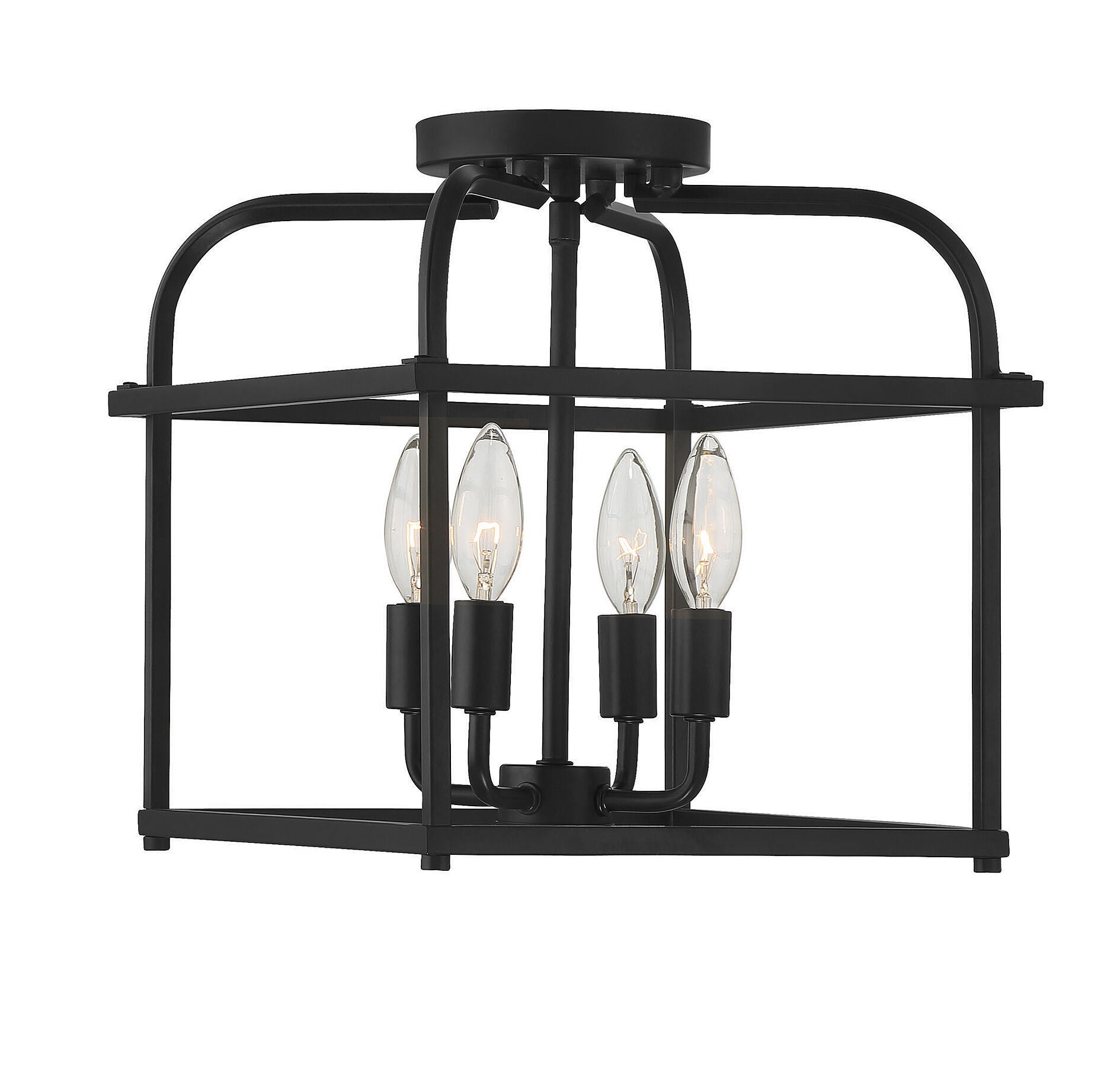 Transitional 4 Light 12 inch Matte Black Semi-Flush Ceiling Light