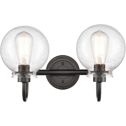 Olivia 2 Light 17 inch Matte Black Bath Vanity Light Wall Light in Seedy Glass