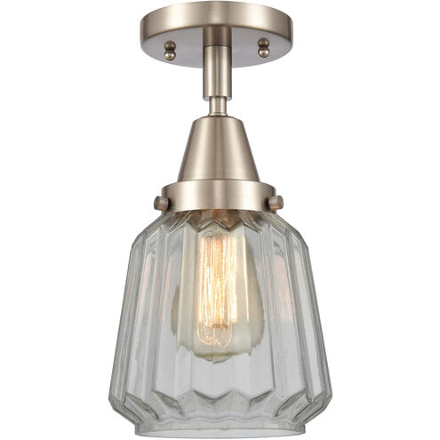 Franklin Restoration Chatham 1 Light 6 inch Brushed Satin Nickel Flush Mount Ceiling Light in Clear Glass