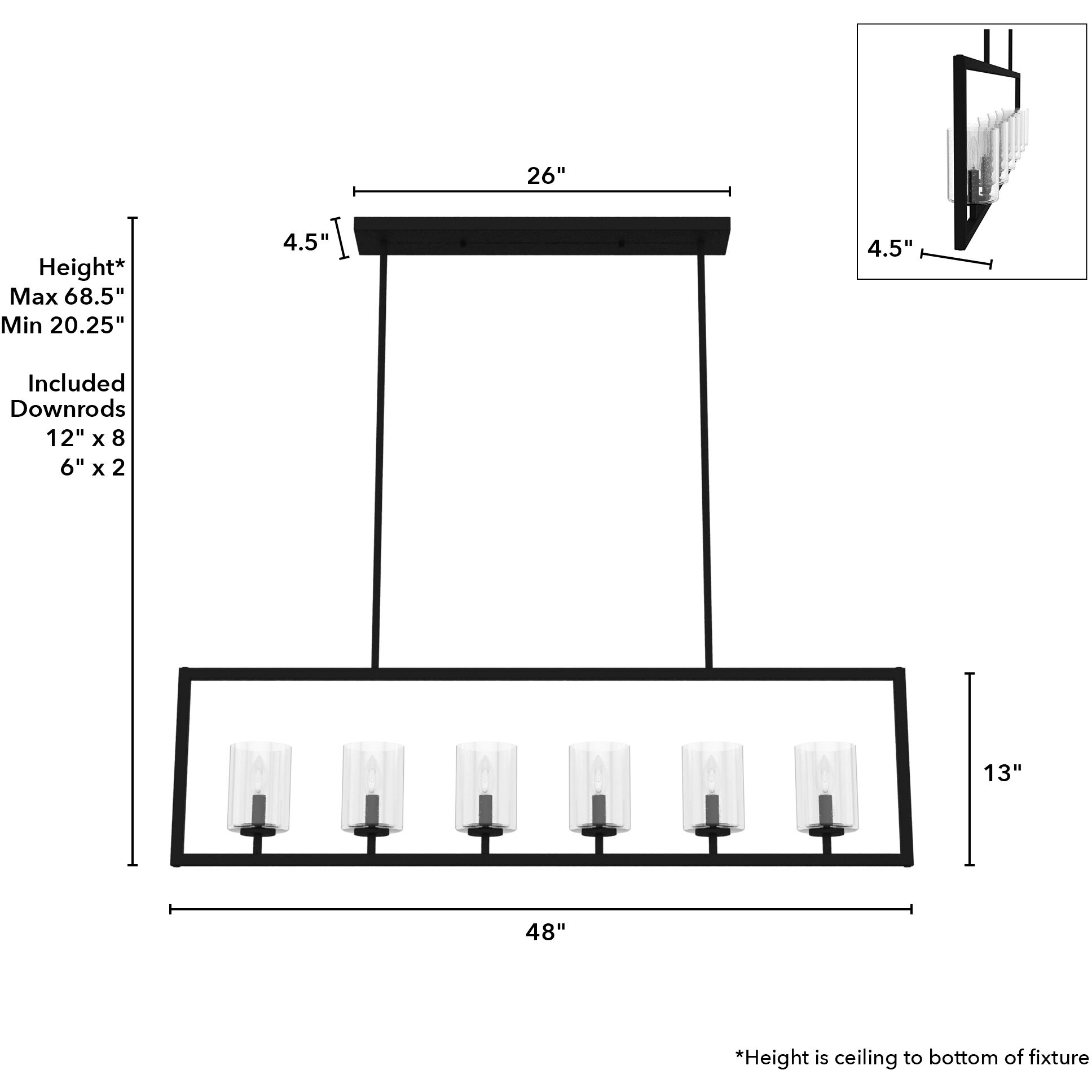 Kerrison 6 Light 48 inch Natural Black Iron Linear Chandelier Ceiling Light