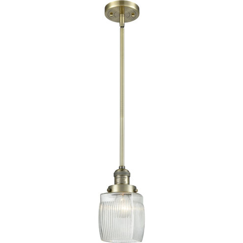 Franklin Restoration Colton LED 6 inch Antique Brass Mini Pendant Ceiling Light in Clear Halophane Glass, Franklin Restoration