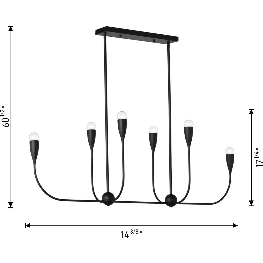 Maya 6 Light 48 inch Matte White Linear Chandelier Ceiling Light
