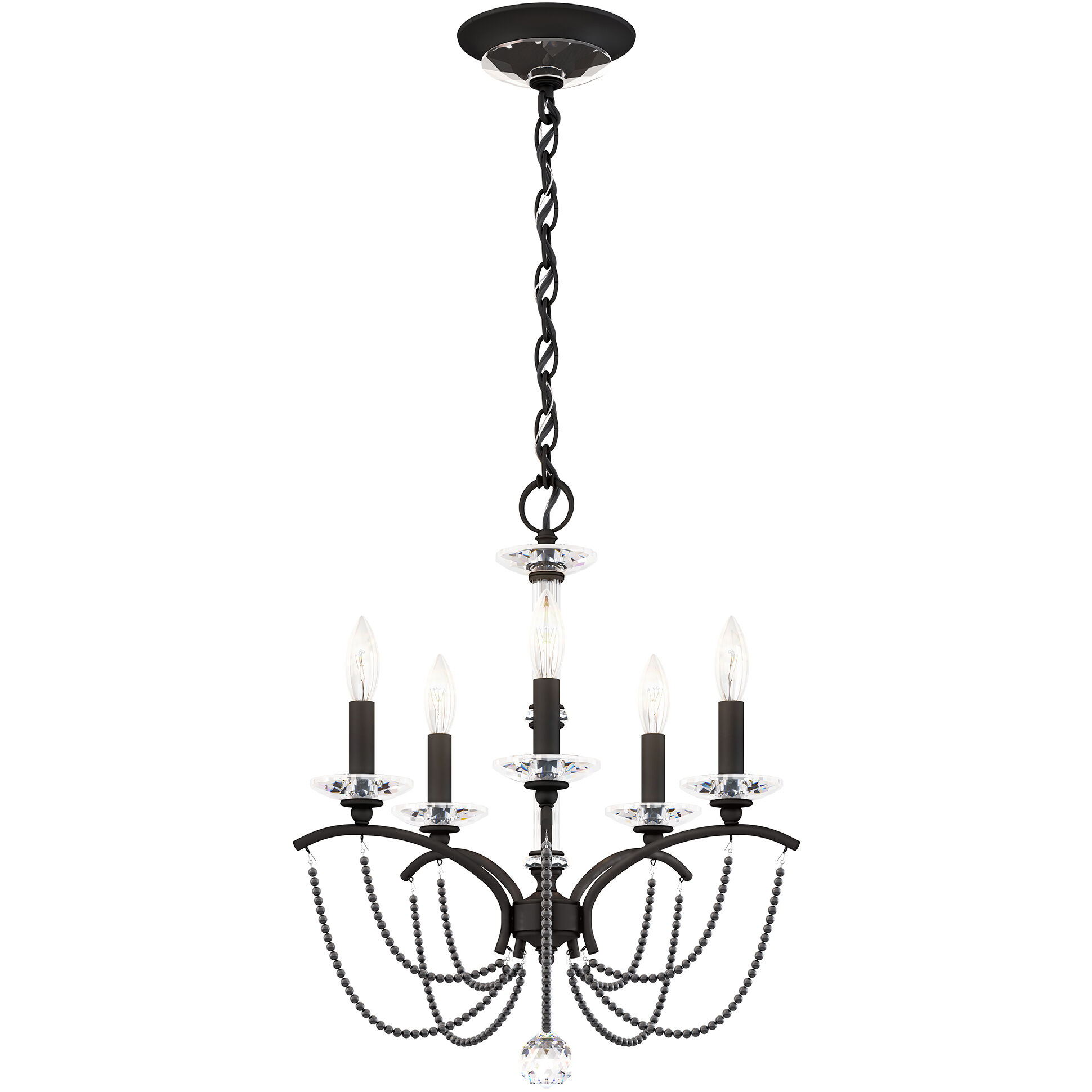 Priscilla 5 Light Black Chandelier Ceiling Light in Dark Grey Pearl, Adjustable Height