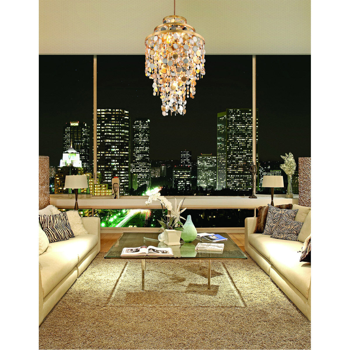 Ambrosia 32 inch Gold and Silver Leaf Pendant Ceiling Light