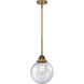Nouveau 2 Beacon 1 Light 8 inch Brushed Brass Mini Pendant Ceiling Light in Incandescent, Seedy