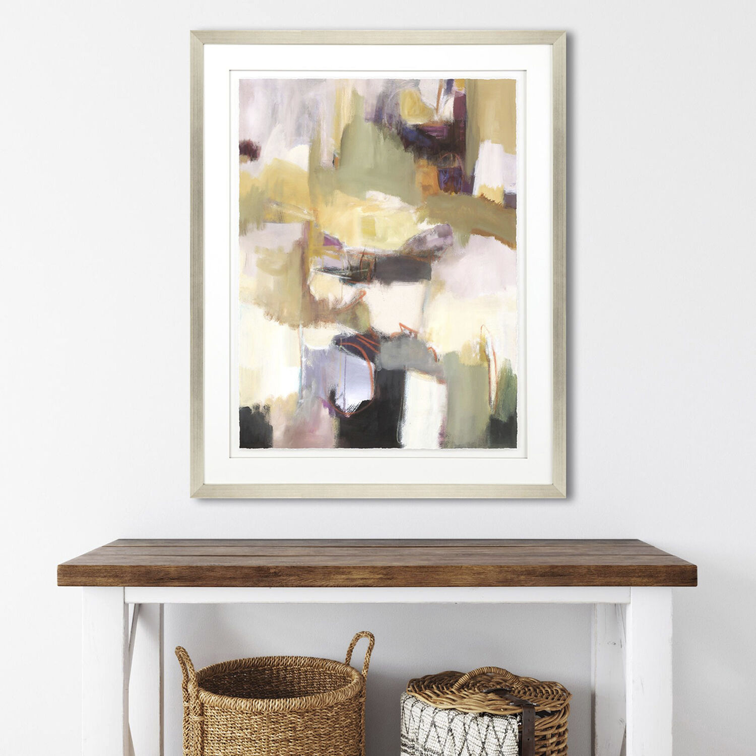 Abstract Green and Gray and Multi and Purple Framed Art