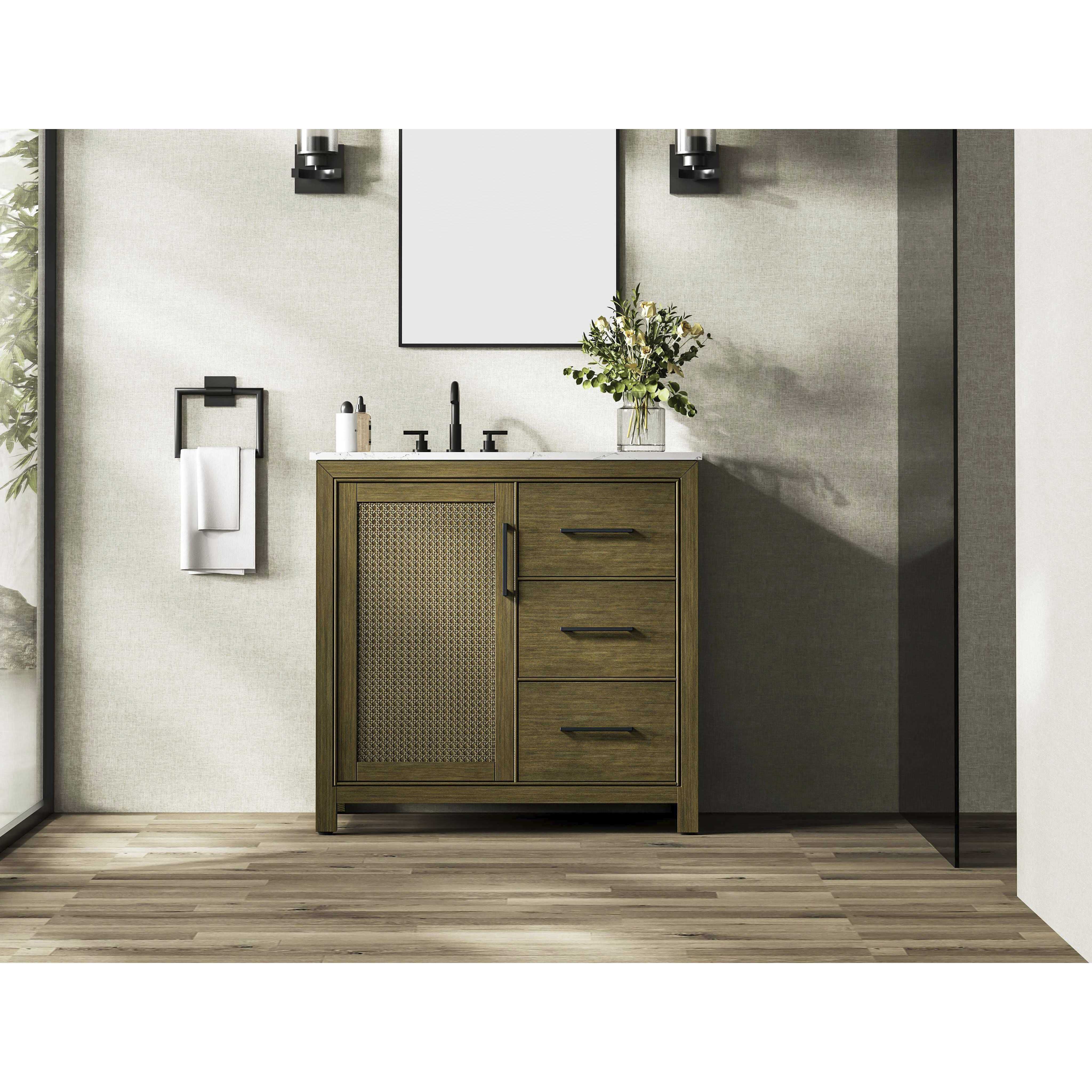 Alina 36 X 34 inch Hazel Oak Bathroom Vanity Cabinet