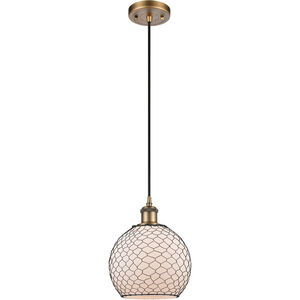 Ballston Farmhouse Chicken Wire LED 8 inch Brushed Brass Mini Pendant Ceiling Light in White Glass with Black Wire, Ballston