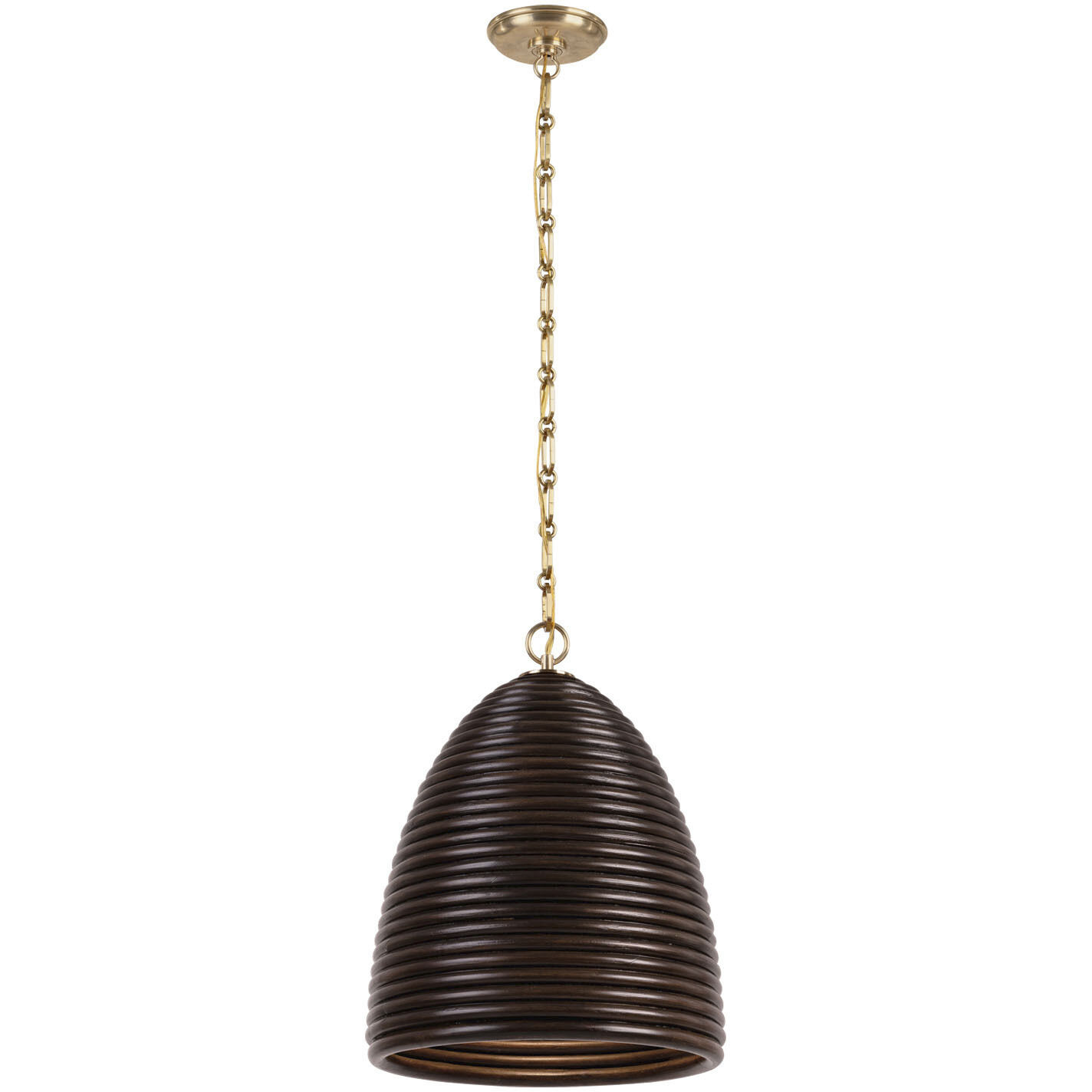 Suzanne Kasler Emerson LED 14 inch Hand-Rubbed Antique Brass Pendant Ceiling Light in Espresso Rattan