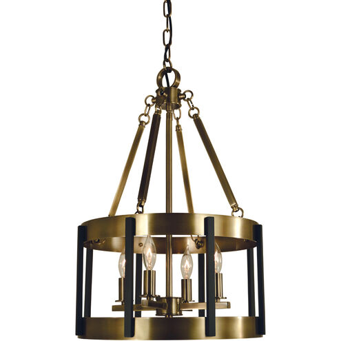 Pantheon 4 Light 14 inch Antique Brass with Matte Black Mini Chandelier Ceiling Light in Antique Brass/Matte Black