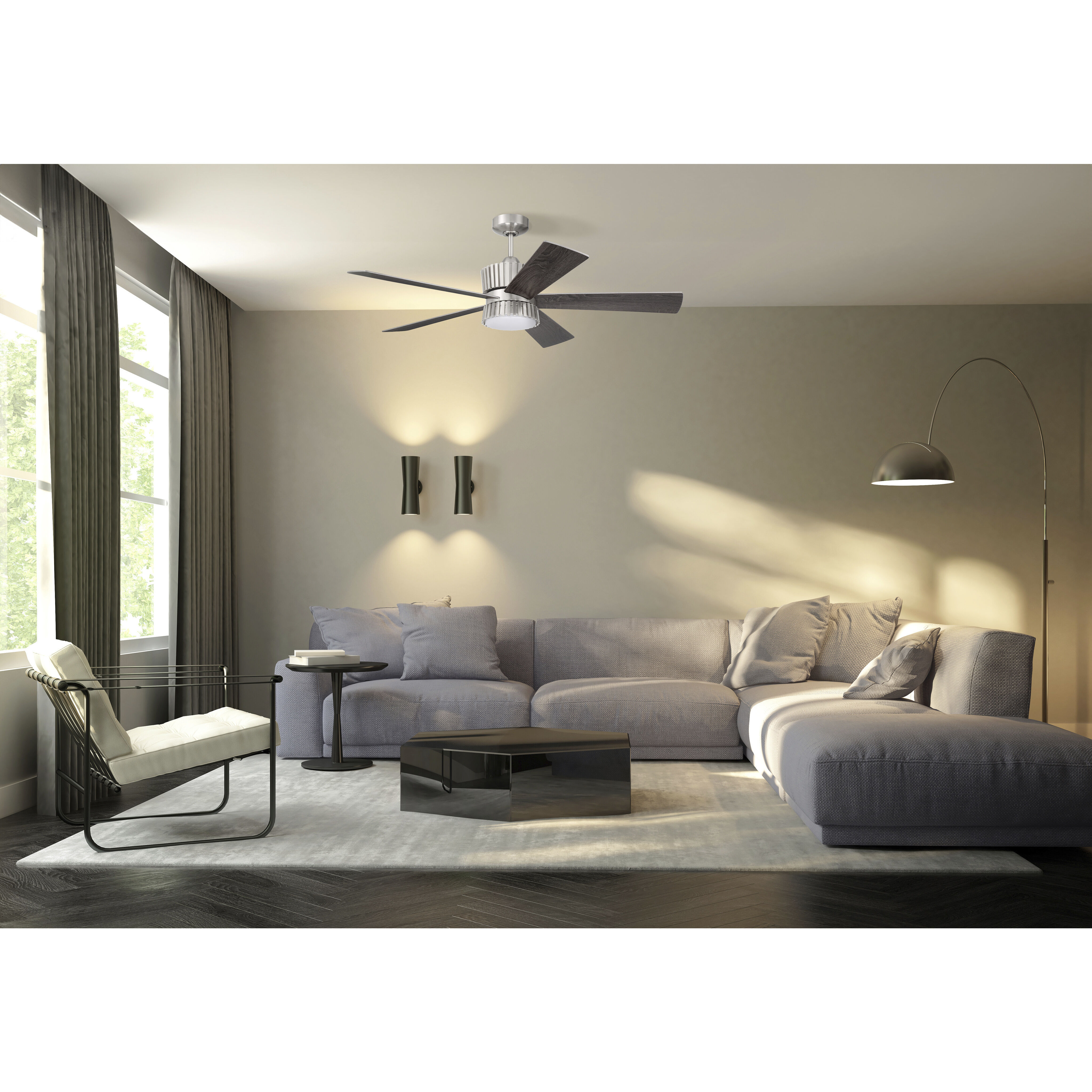 Theiry 52 inch Brushed Polished Nickel with Brushed Nickel/Greywood Blades Fan