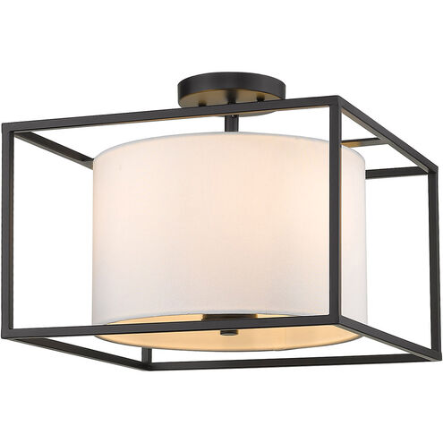 Manhattan 3 Light 15 inch Matte Black Semi-flush Ceiling Light, Damp