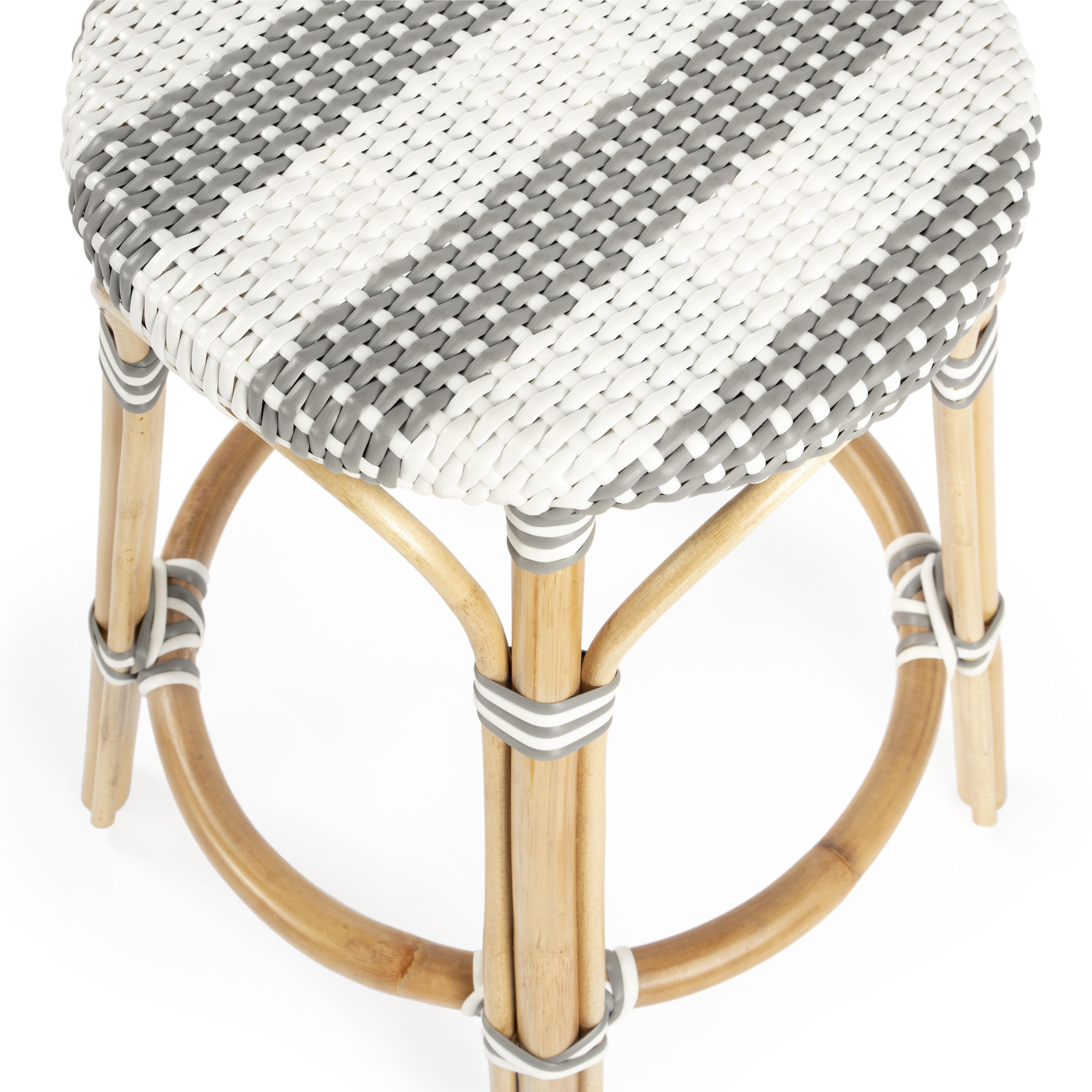 Tobias Rattan Round 24" Counter Stool in Gray and White Stripe