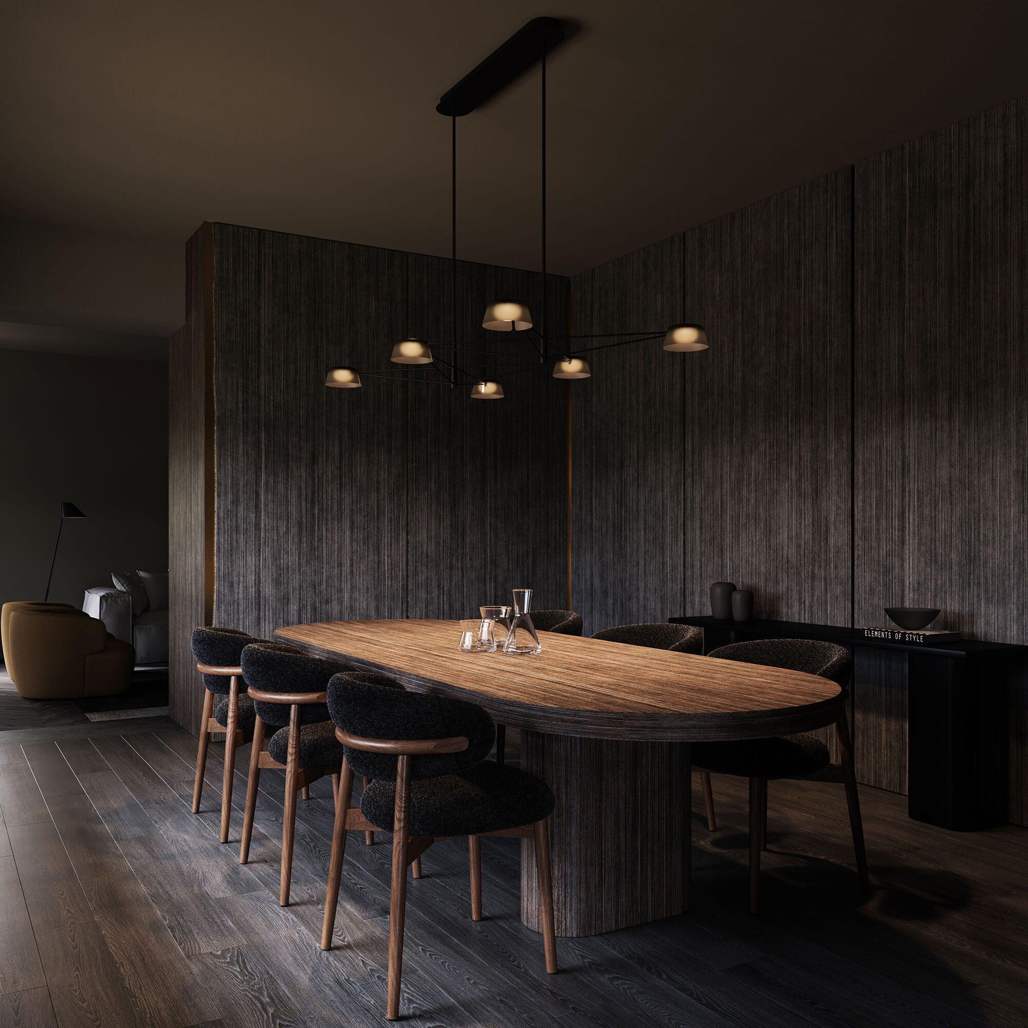 Ray LED 67.75 inch Satin Black Chandelier Ceiling Light in Smoked Etched