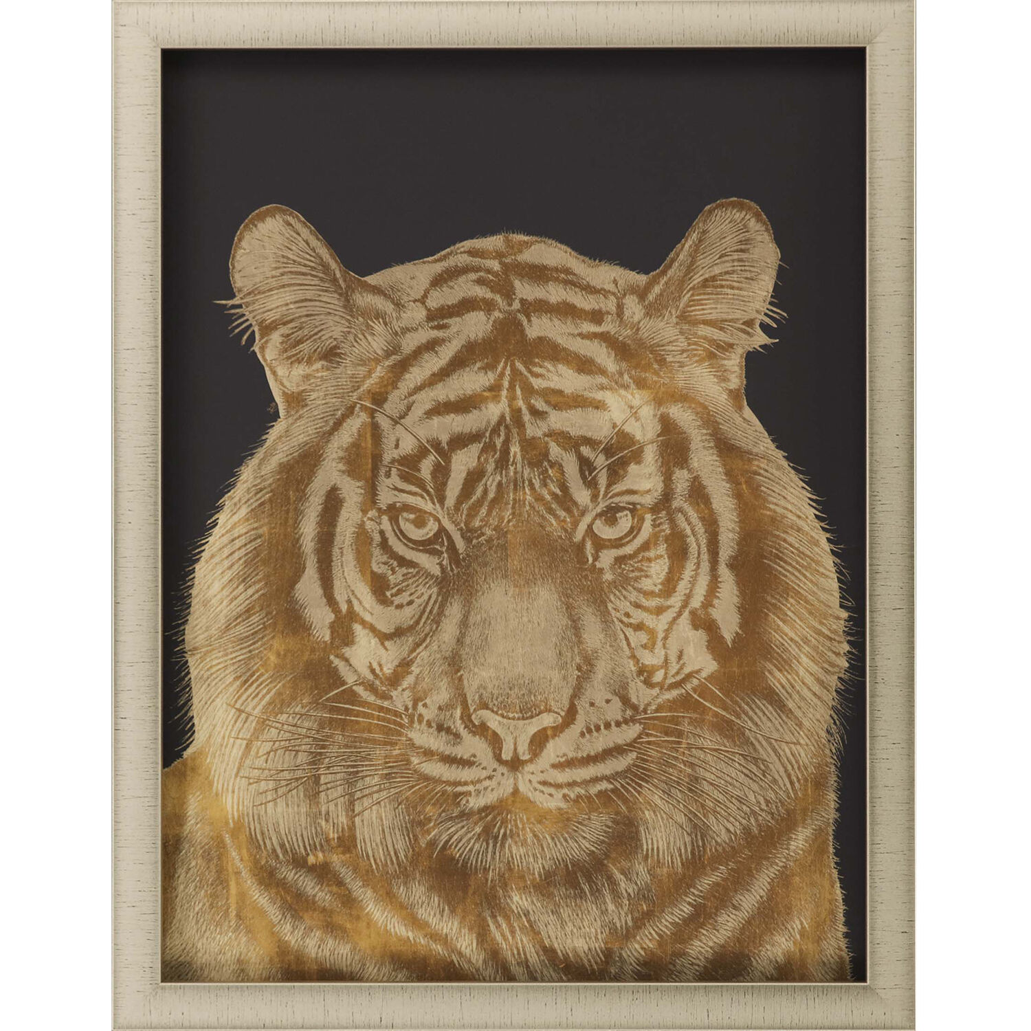 Leopard Portrait Tiger Portrait Orange and Black and Metallic and Beige Framed Art
