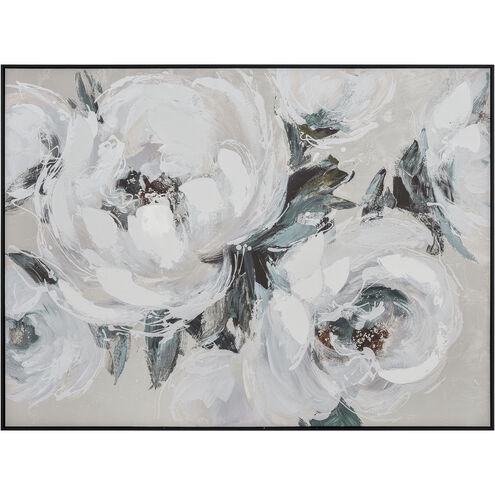 Blossom Abstract Off White with Green and Black Framed Wall Art