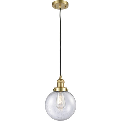 Franklin Restoration Beacon 1 Light 8 inch Satin Gold Mini Pendant Ceiling Light in Incandescent, Seedy, Franklin Restoration