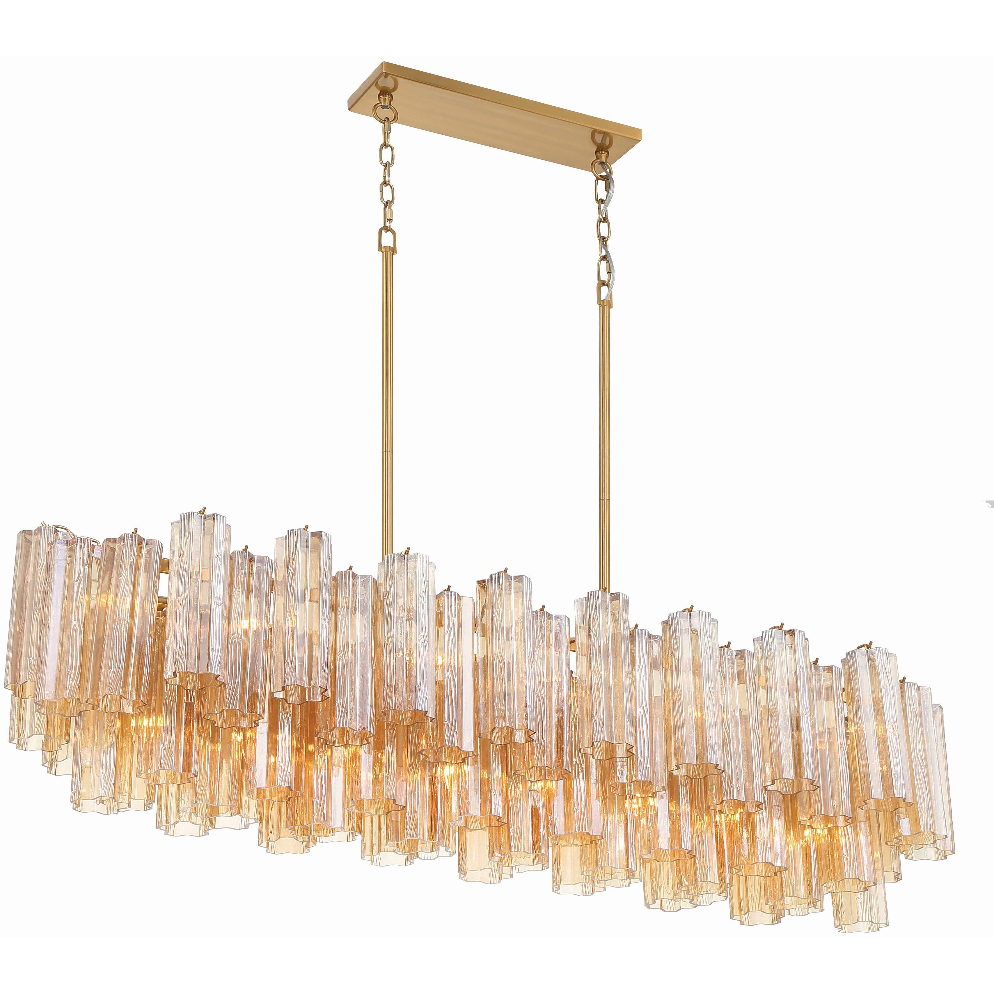 Addis 14 Light 51.75 inch Aged Brass Linear Chandelier Ceiling Light in Tronchi Glass Amber
