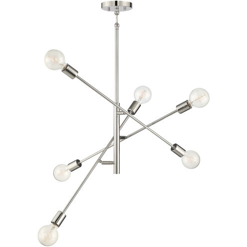 Contemporary 6 Light 26 inch Polished Nickel Chandelier Ceiling Light