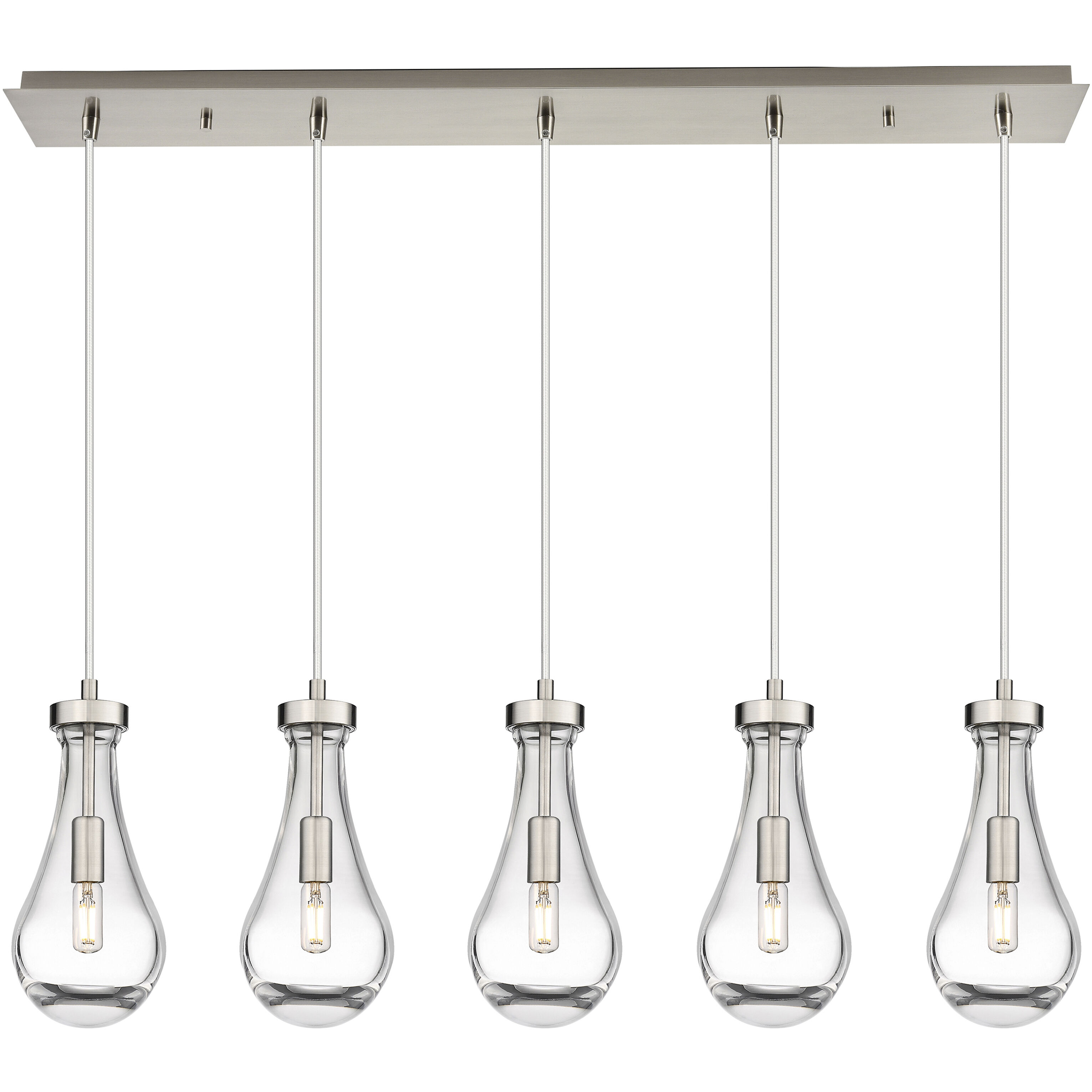 Owego 5 Light 36.88 inch Brushed Satin Nickel Linear Pendant Ceiling Light in Clear Glass