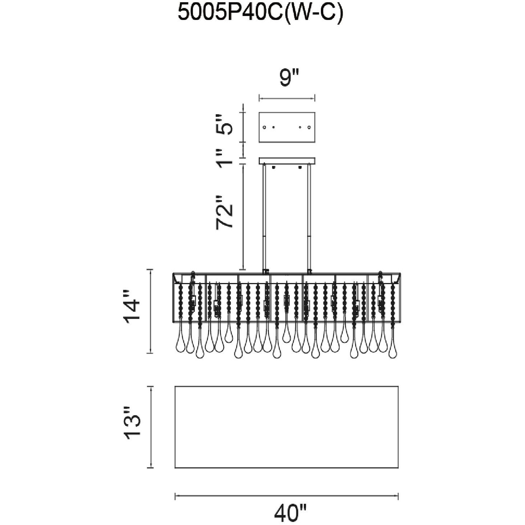Water Drop 14 Light 40 inch Chrome Island/Pool Table Light Ceiling Light in White / Clear