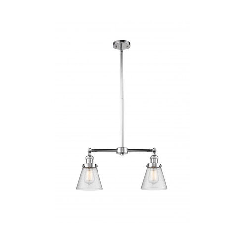 Franklin Restoration Small Cone LED 21 inch Polished Chrome Chandelier Ceiling Light in Seedy Glass, Franklin Restoration