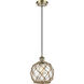 Ballston Farmhouse Rope 1 Light 8 inch Antique Brass Mini Pendant Ceiling Light in Bulb Not Included, Clear Glass with Brown Rope, Ballston