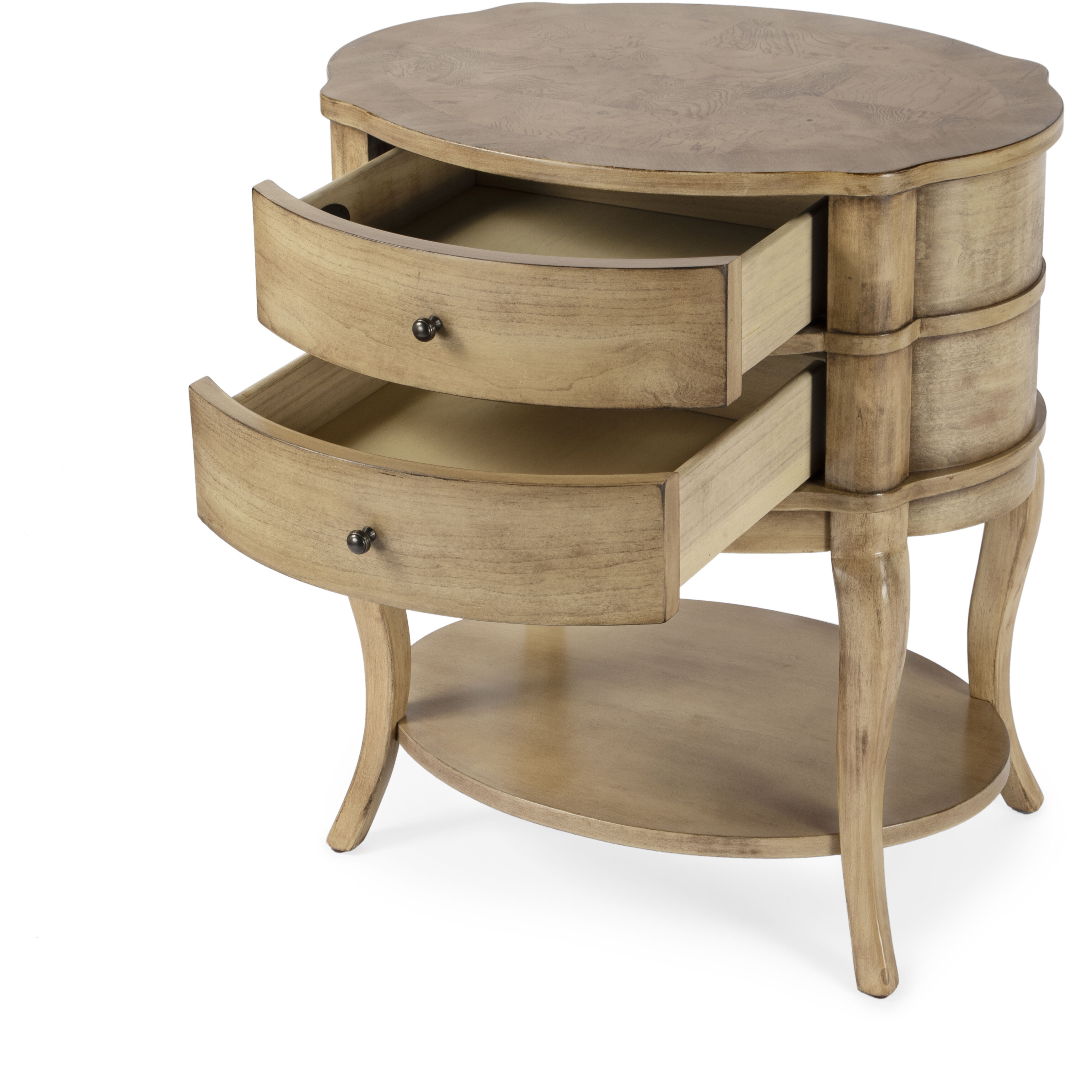 Jarvis Oval 2-Drawer Side Table in Beige